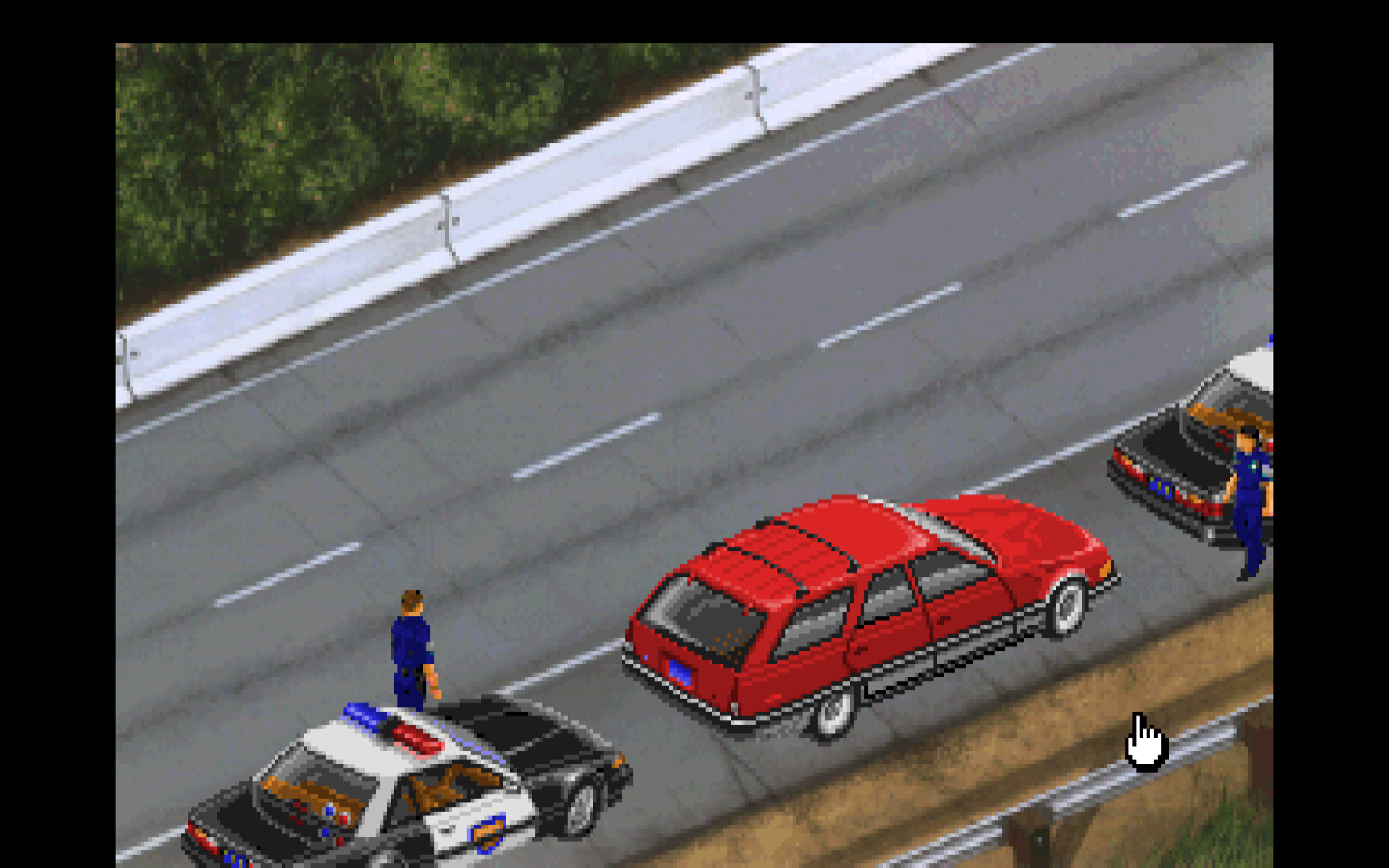 A screenshot from Police Quest 3: The Kindred.

Detective Sonny Bonds has been called to mediate in a dispute between a motorist and his coke-snorting co-worker Pat Morales.