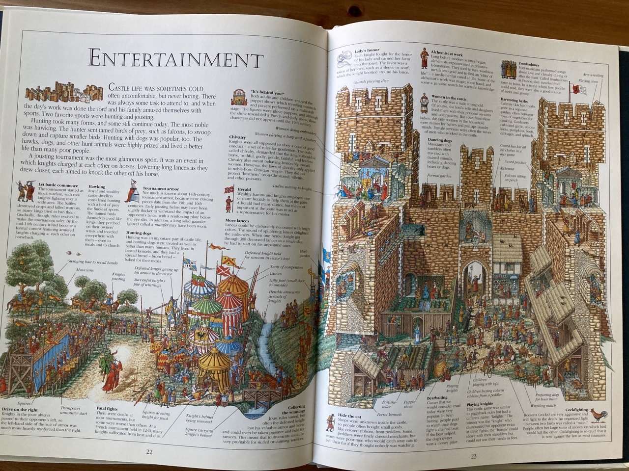 An Entertainment page showing festivities inside of a castle.  